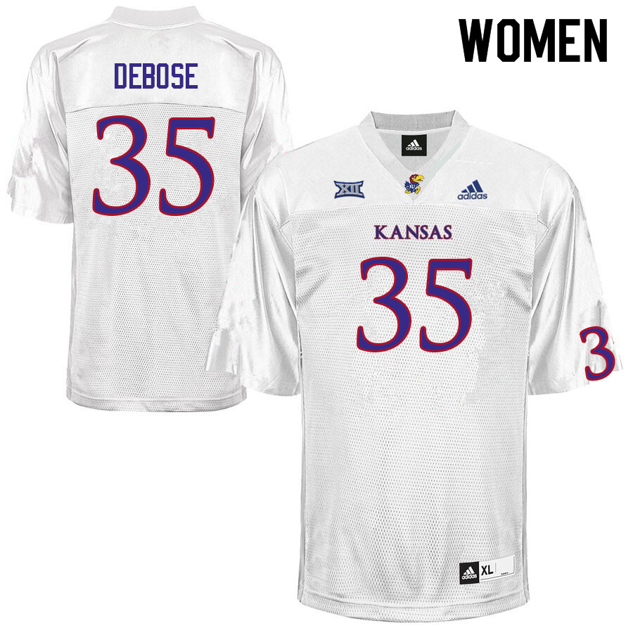 Women #35 Zion DeBose Kansas Jayhawks College Football Jerseys Sale-White - Click Image to Close